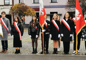 Poczet sztandarowy podczas obchodów Święta NIepodległości.