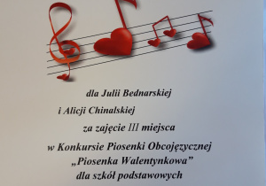Dyplom za zajęcie III miejsca w konkursie.