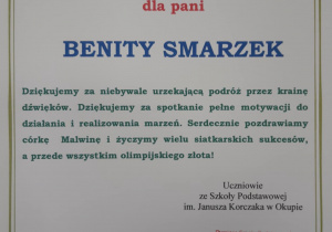 Podziękowanie dla Benity Smarzek